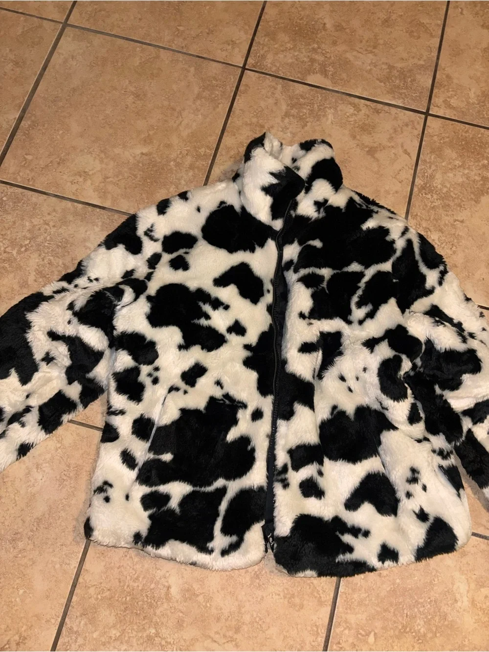 lei Black & White Faux Fur Cow-Print Puffer Jacket